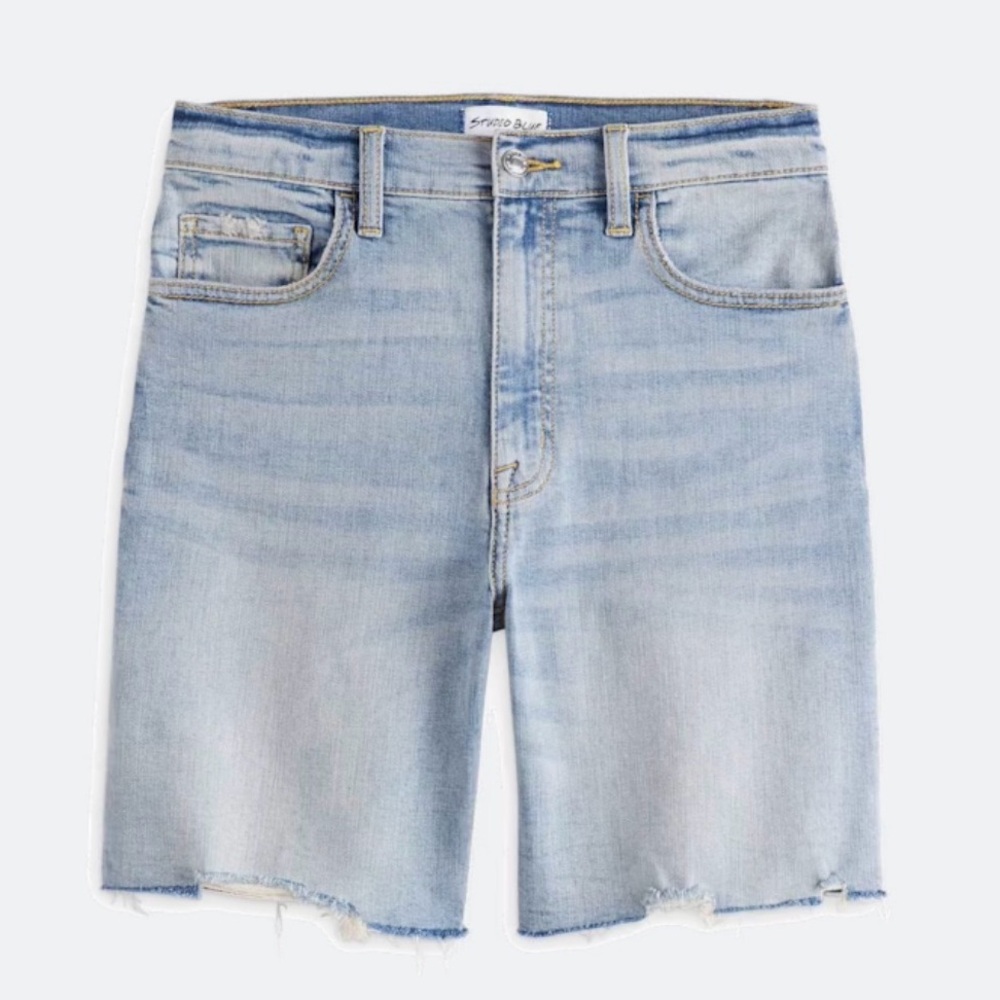 EUC Studio Blue High Rise Relaxed Raw Hem Denim Shorts
